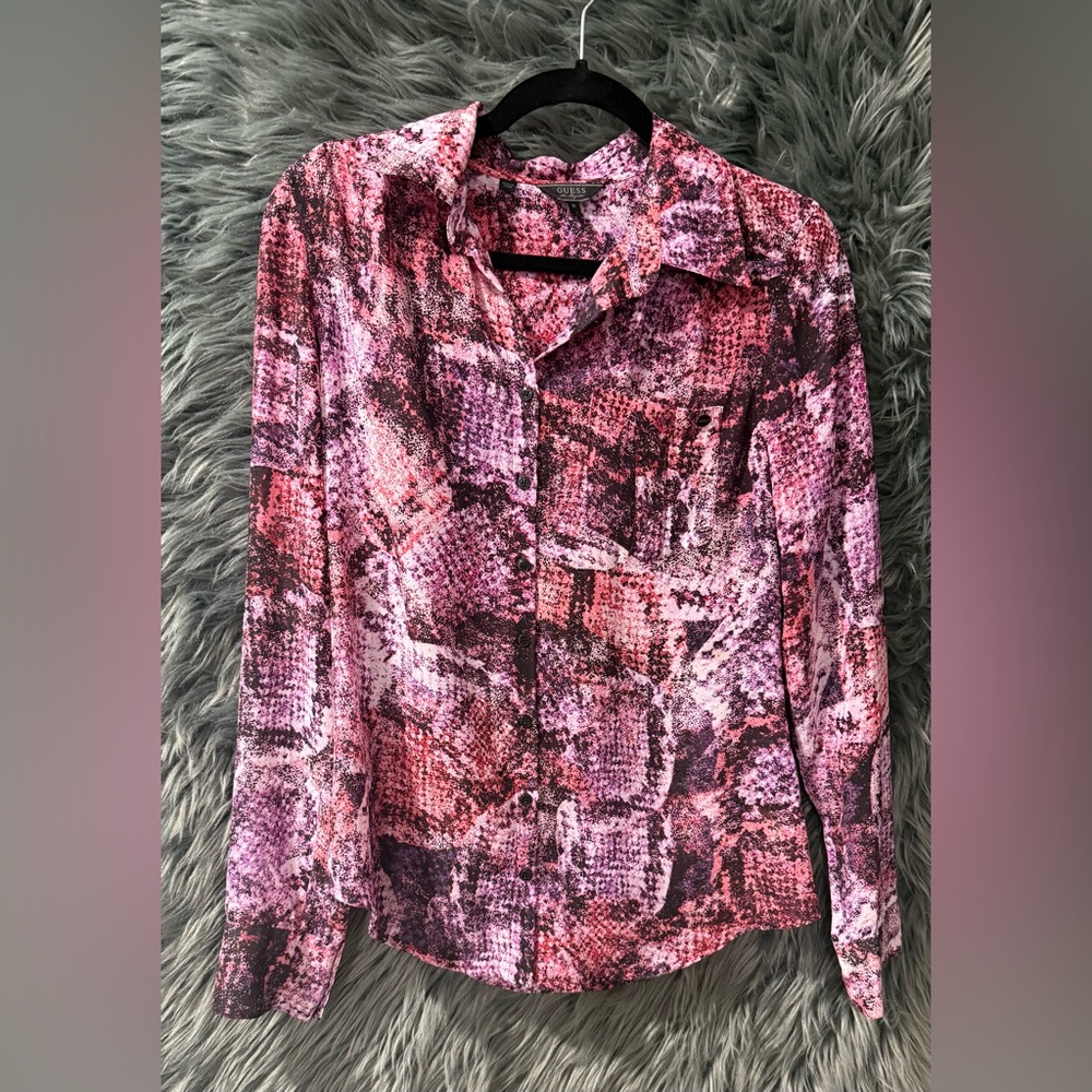 GUESS Long Sleeve Blouse - Size Small | Color: Pink
